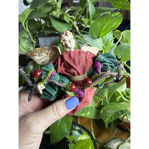 Vintage Paper Mache Angel Figure Fabric Robe Gold Wings Christmas Decor Grapes